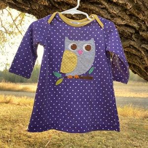 Mini Boden 6-12 Months Purple Owl Dress